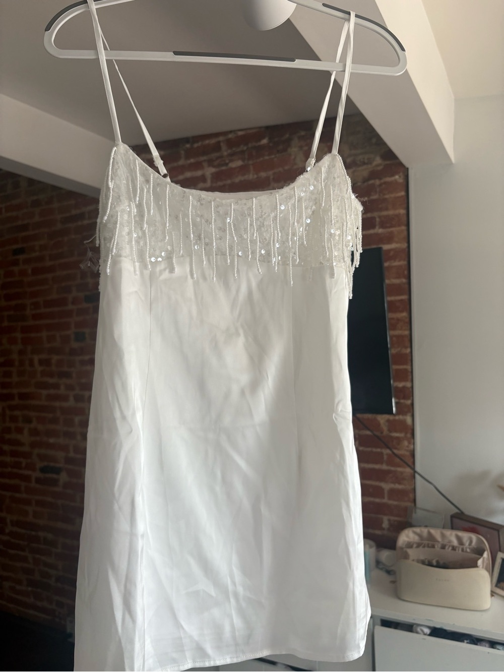 Fringe-Trim Slip Dress - White - Picture 2 of 3